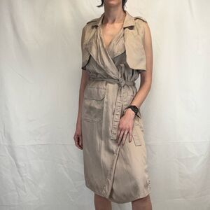 GAP Women's Open Front Safari Wrap Dress M Med Medium Tan Light Brown Khaki Tie